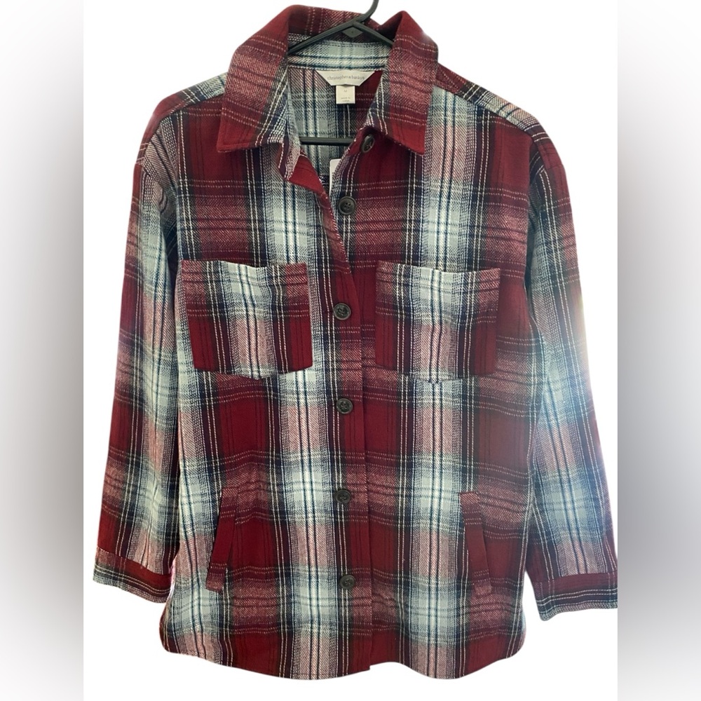 Christopher Banks Jacket Flannel Plaid Shacket Women Size Medium Red NEW